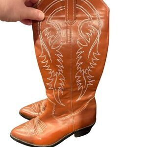 Women's Brown Western Cowboy Boots Standard Size 5.5 Mid-Calf Pointed Toe